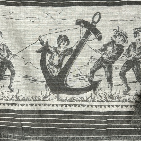 Franco Ferrari Cotton Silk Nautical  Grey White Scarf Made In Italy - Picture 14 of 17